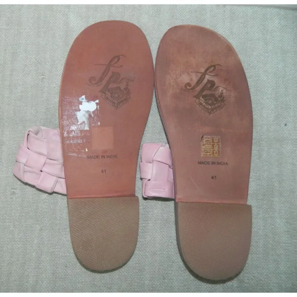 Free People Sandals Size 10 Leather Women’s Woven‎ River Pink Slide